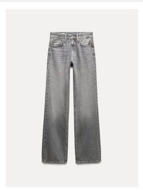 Zara Light Gray Flared Wide-Leg Jeans